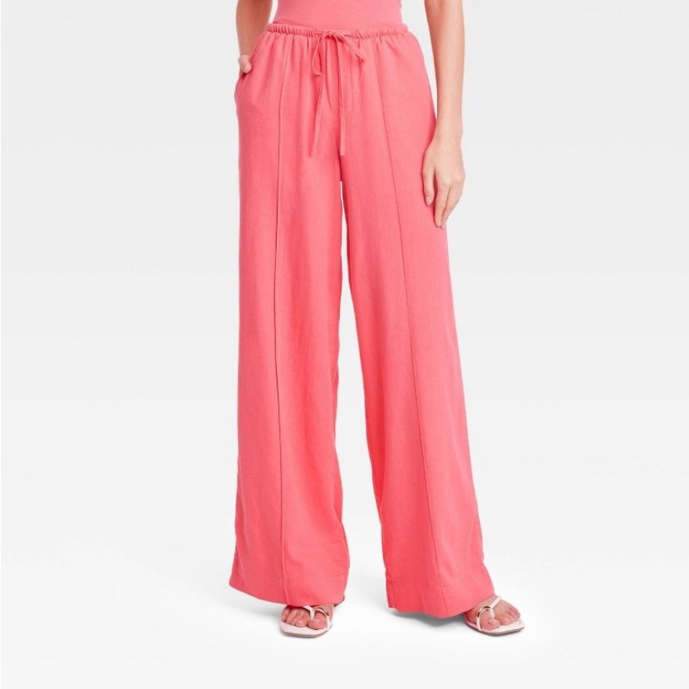 Women's High-Rise Wide Leg Linen Pull-On
Pants - A New Day™ Pink new